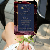 Burgundy Gold Agate Navy Blue Wedding Program Fächer