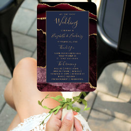 Burgundy Gold Agate Navy Blue Wedding Program Fächer