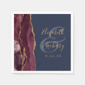Burgundy Gold Agate Navy Blue Wedding Serviette (Vorderseite)