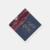 Burgundy Gold Agate Navy Blue Wedding Serviette (Ecke)