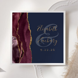 Burgundy Gold Agate Navy Blue Wedding Serviette