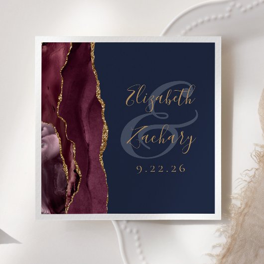 Burgundy Gold Agate Navy Blue Wedding Serviette