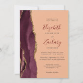 Burgundy Gold Agate Peach QR Code Hochzeit Einladung (Vorderseite)