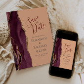 Burgundy Gold Agate Peach Save the Date Ankündigung
