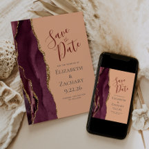 Burgundy Gold Agate Peach Save the Date