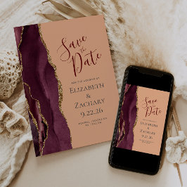 Burgundy Gold Agate Peach Save the Date Ankündigung