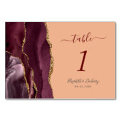 Burgundy Gold Agate Peach Wedding Tischnummer (Rückseite)
