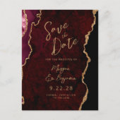 Burgundy Gold Agate QR Code Save the Date Ankündigungspostkarte (Vorderseite)