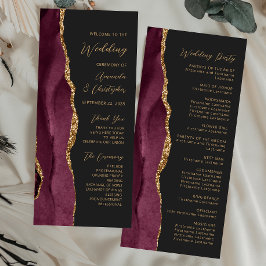 Burgundy Gold Agate Script Dark Wedding Program