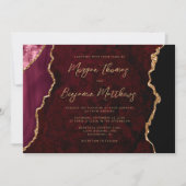 Burgundy Gold Agate Script Wedding Einladung (Vorderseite)