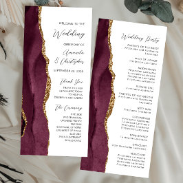 Burgundy Gold Agate Script Wedding Programm