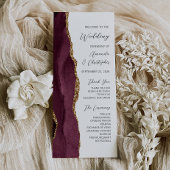 Burgundy Gold Agate Script Wedding Programm