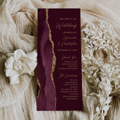 Burgundy Gold Agate Script Wedding Programm