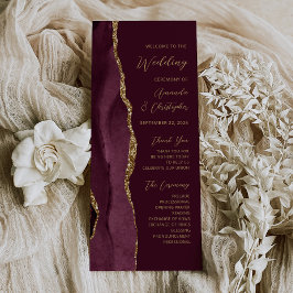 Burgundy Gold Agate Script Wedding Programm