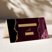Burgundy Gold Agate Script Wedding Table Platzkarte