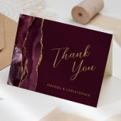 Burgundy Gold Agate Script Wedding Vielen Dank Karte