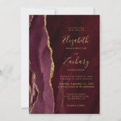 Burgundy Gold Agate Wedding Einladung (Vorderseite)