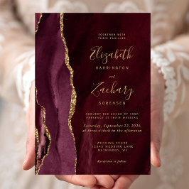 Burgundy Gold Agate Wedding Einladung