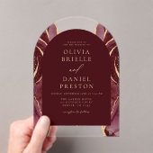 Burgundy Gold Agate Wedding Elegante Moderne Acryleinladungen (Insitu (Handheld))