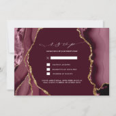 Burgundy & Gold Agate Wedding RSVP Einladung (Vorderseite)