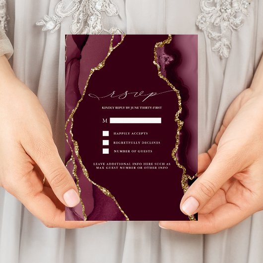 Burgundy & Gold Agate Wedding RSVP Einladung