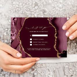 Burgundy & Gold Agate Wedding RSVP Einladung