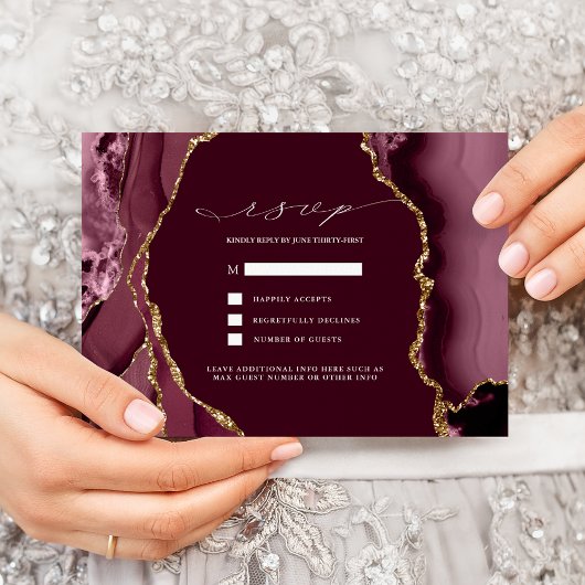 Burgundy & Gold Agate Wedding RSVP Einladung