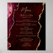 Burgundy Gold Agate Wedding Table Menü Poster (Vorne)
