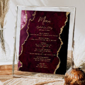 Burgundy Gold Agate Wedding Table Menü Poster