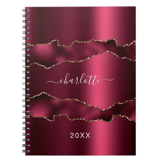Burgundy Gold Age Marmornamenskript Notizblock (Vorderseite)