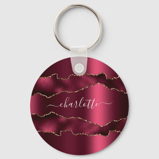 Burgundy Gold Age Marmornamenskript Schlüsselanhänger (Vorderseite)