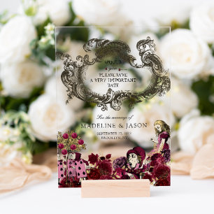 Burgundy Gold Alice im Wunderland Wedding Acryleinladungen
