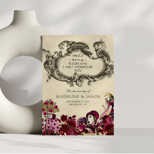 Burgundy Gold Alice im Wunderland Wedding Save The Date