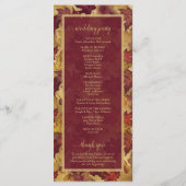 Burgundy & Gold Autumn Leaves Elegant Wedding Programm (Rückseite)