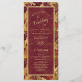 Burgundy & Gold Autumn Leaves Elegant Wedding Programm (Vorderseite)