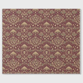 Burgundy Gold Baroque Christmas Ornament Pattern Geschenkpapier (Flach)