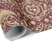 Burgundy Gold Baroque Christmas Ornament Pattern Geschenkpapier (Rolleneckpunkt)