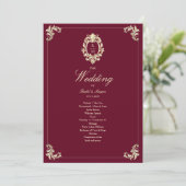 Burgundy Gold Baroque Wedding Ceremony Program (Stehend Vorderseite)