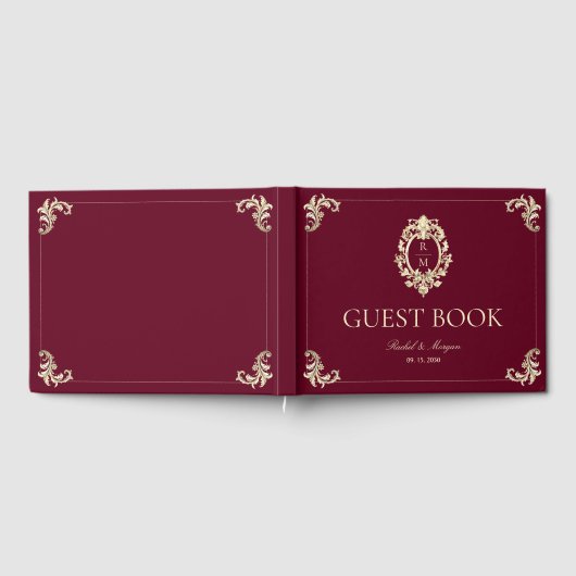 Burgundy Gold Baroque Wedding Gästebuch (Voll)
