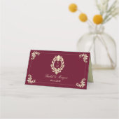 Burgundy Gold Baroque Wedding Platzkarte (Rückseite)