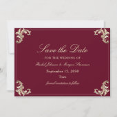 Burgundy Gold Baroque Wedding Save The Date (Vorderseite)
