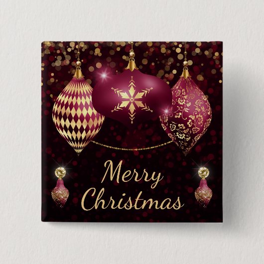Burgundy & Gold Baubles Frohe Weihnachten Button (Vorderseite)