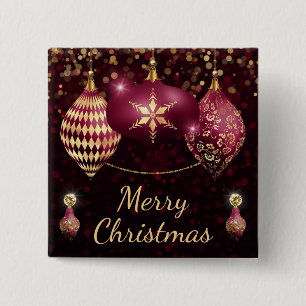 Burgundy & Gold Baubles Frohe Weihnachten Button