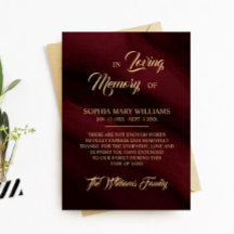 Burgundy & Gold Beileid Memory Danke Karte