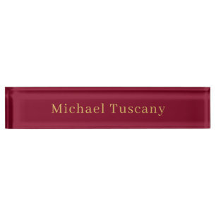 Burgundy Gold Beruflich Trendy Minimalistisch Text Namensplakette