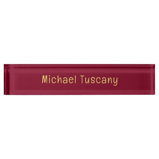 Burgundy Gold Beruflich Trendy Minimalistisch Text Namensplakette (Vorderseite)