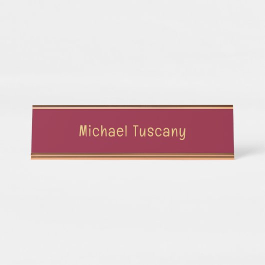 Burgundy Gold Beruflich Trendy Minimalistisch Text Schreibtischnamensplakette (Vorderseite )