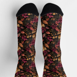 Burgundy Gold Black Botanicals Florals Wasserfarbe Socken