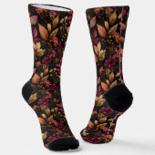 Burgundy Gold Black Botanicals Florals Wasserfarbe Socken (Gewinkelt)