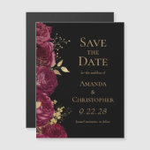 Burgundy Gold Black Floral Wedding Save the Date Magneteinladung (Vorne/Hinten)